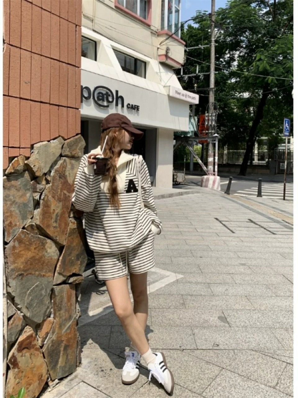 SET - Striped Polo Top and Shorts