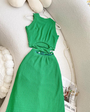 Green Set of 2pc - Crop Top and Skirt