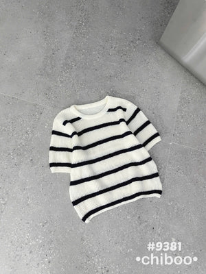 Striped Knit Short Sleeves Top