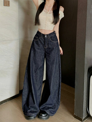 High Waisted Wide Leg Straight Jeans