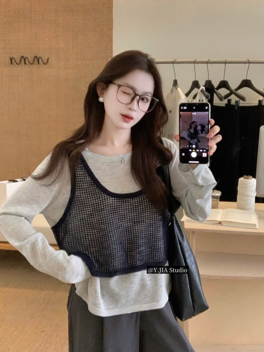 Grey Lace 2 in 1 Long Sleeves Top