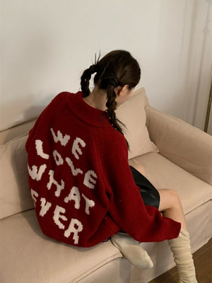 “We Love Whatever” Smiley Red Cardigan
