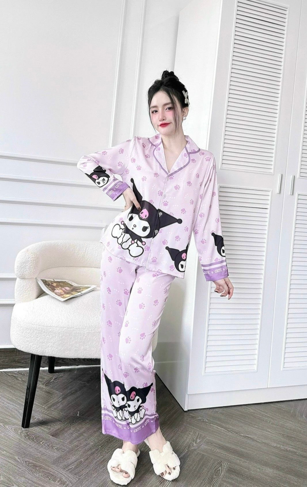 (90-120 lbs) Kuromi Long Sleeved Shirt Long Pants Pj Set
