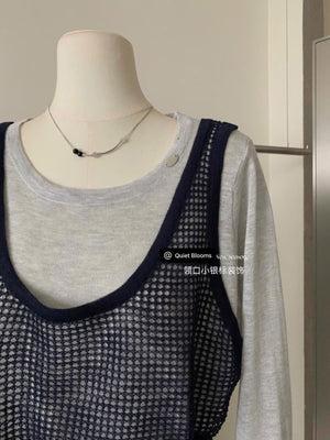 Grey Lace 2 in 1 Long Sleeves Top