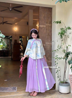 Medium Length Sleeved Top and Long Skirt Set