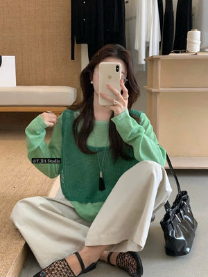Green Lace 2 in 1 Long Sleeves Top