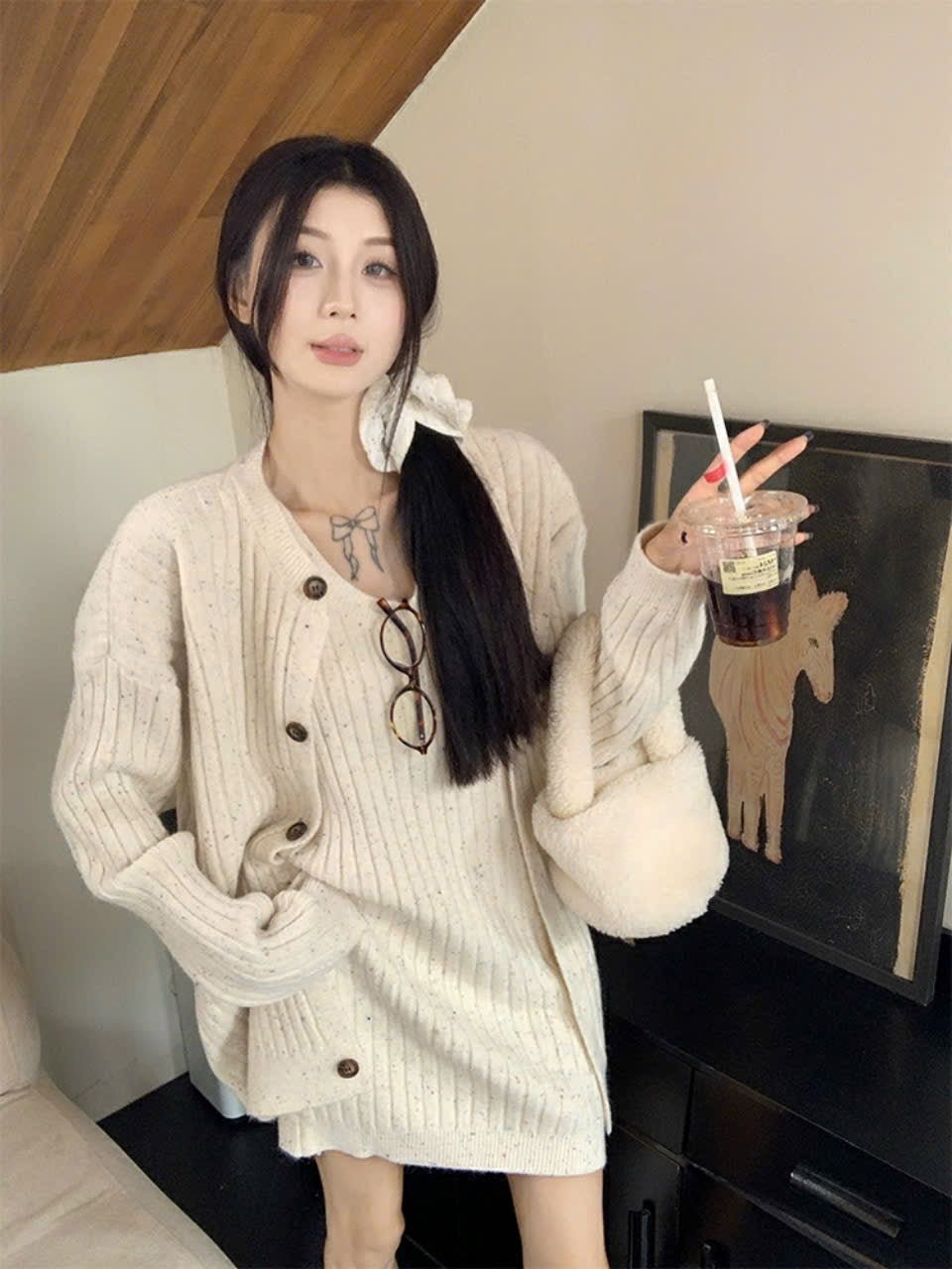 Knit Dress with Cardigan Jacket