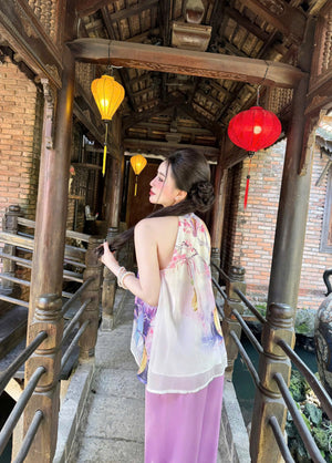 L22 Set Áo Cổ Yếm Quần Lụa