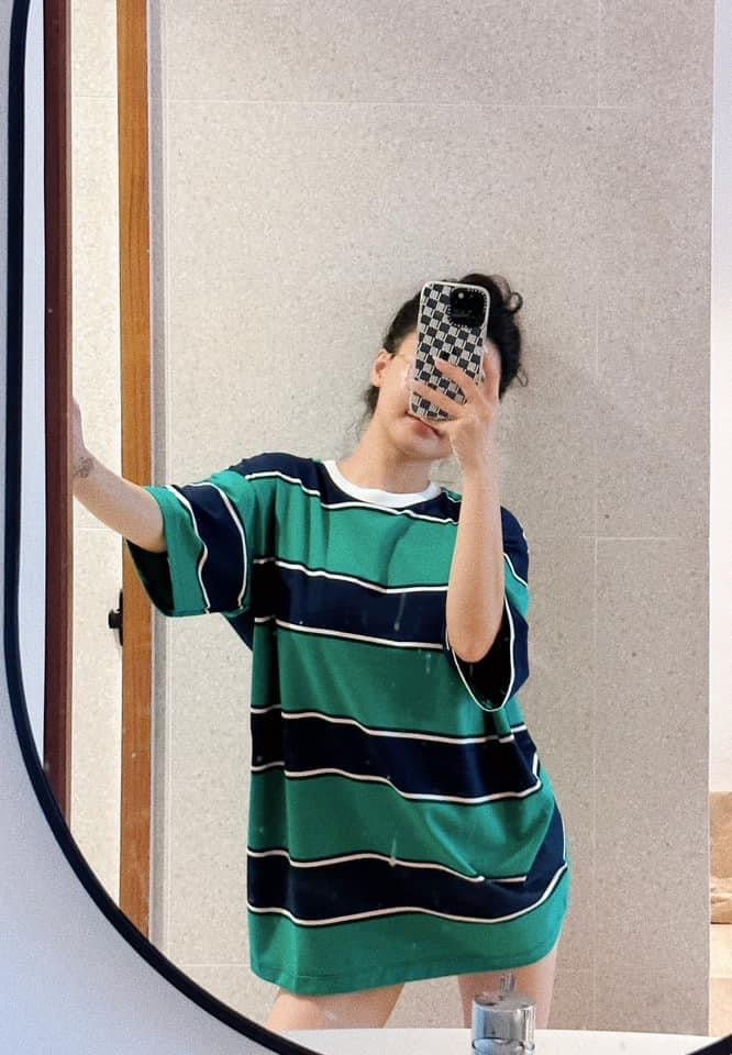 Green striped oversized tee T-shirt