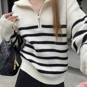 Polo Striped Knit Sweater with Zipper