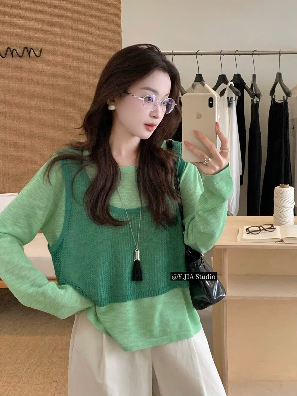 Green Lace 2 in 1 Long Sleeves Top