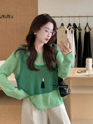 Green Lace 2 in 1 Long Sleeves Top