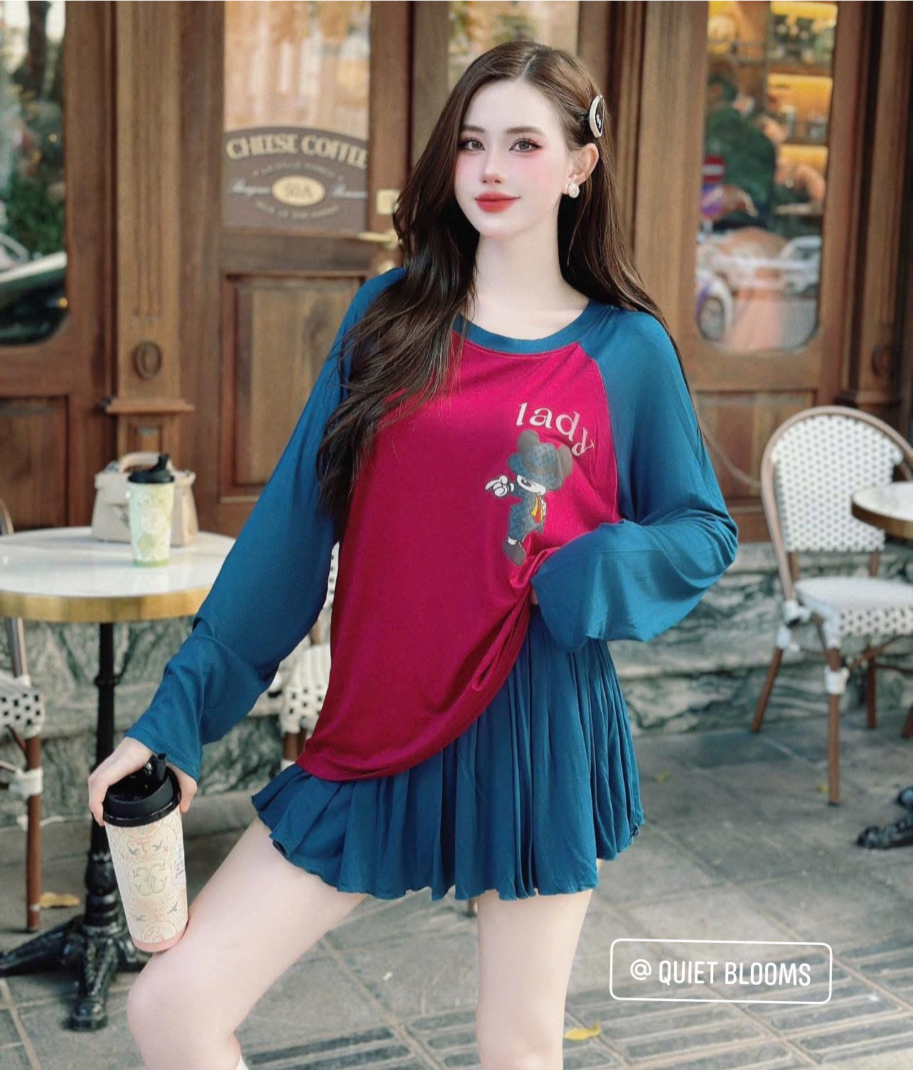 SET of 2 - Long Sleeve Cute Top and Skort