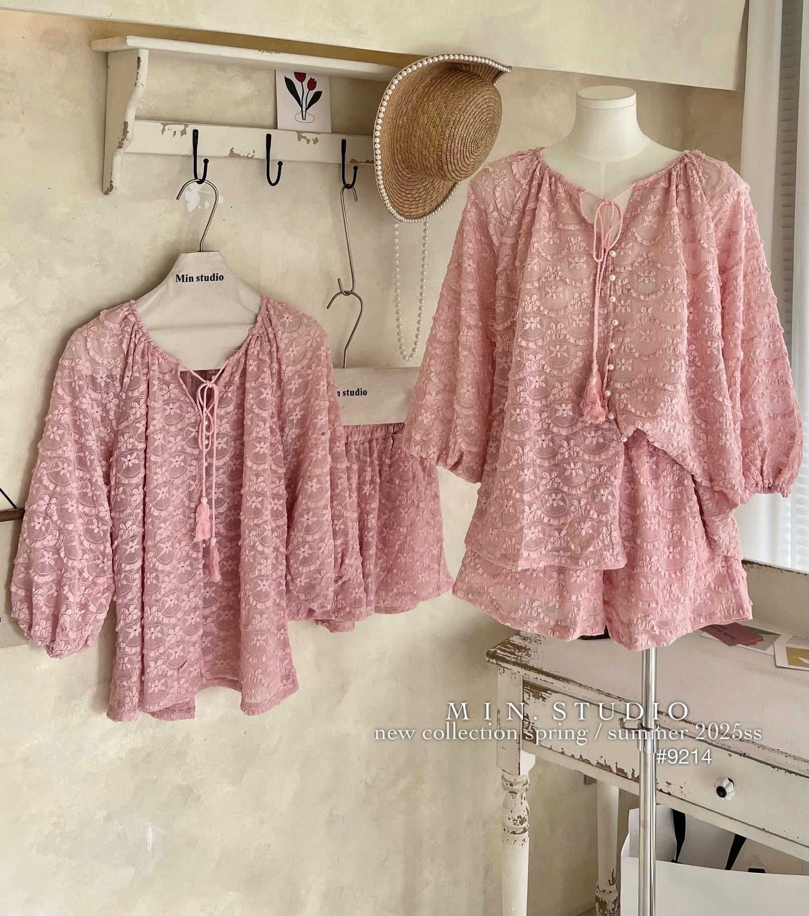 Pink Mid Length Sleeves Two-Piece Set