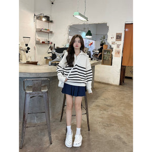 Polo Striped Knit Sweater with Zipper