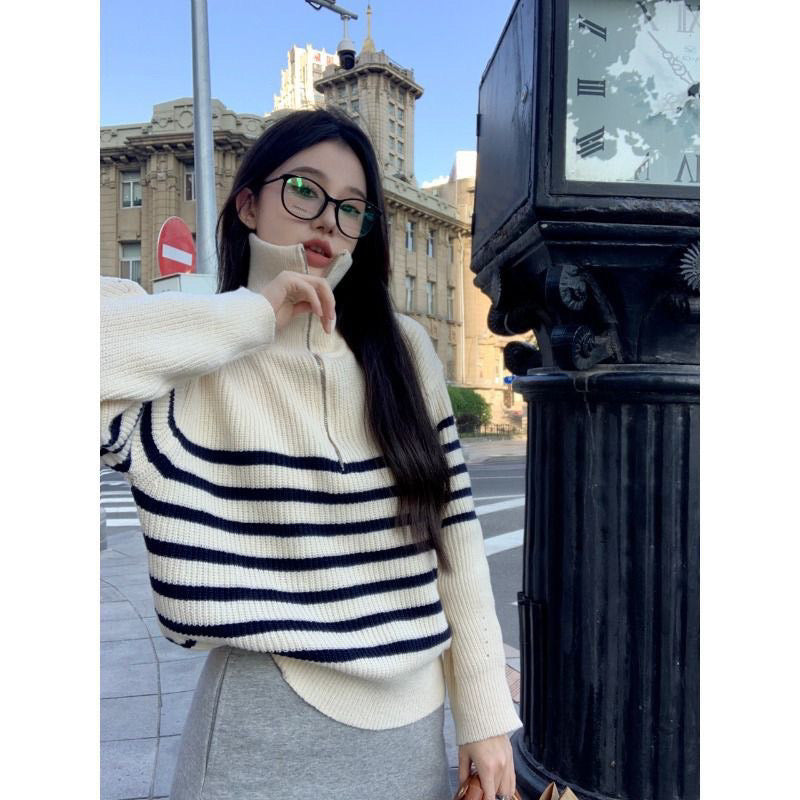 Polo Striped Knit Sweater with Zipper