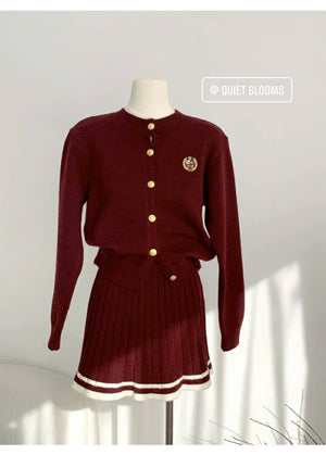 Set 2pc Burgundy Knit Cardigan Top and Skirts