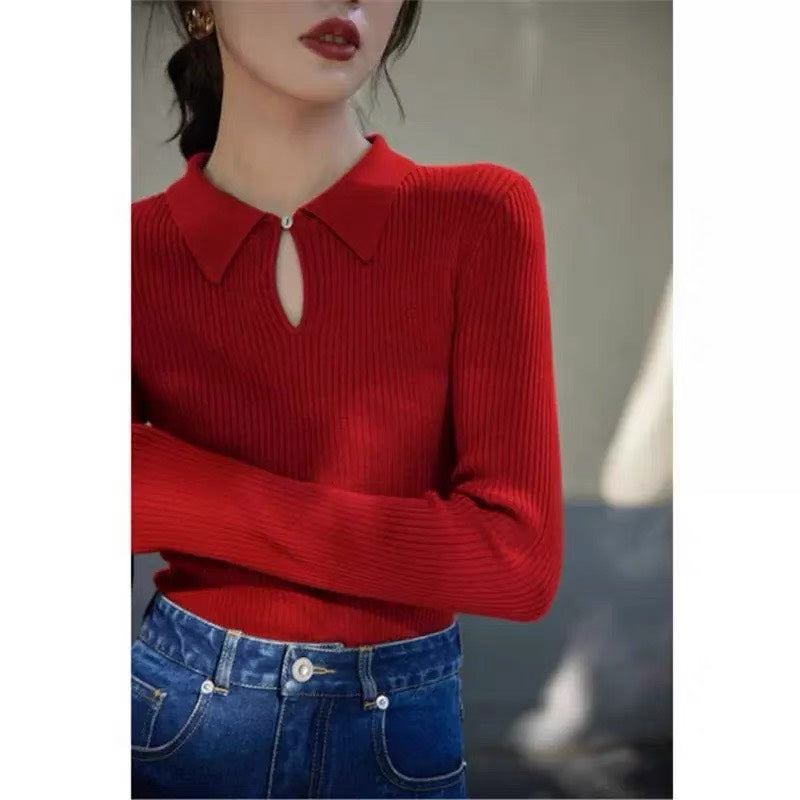 Basic Front Cutout Peekaboo Long Sleeves Top