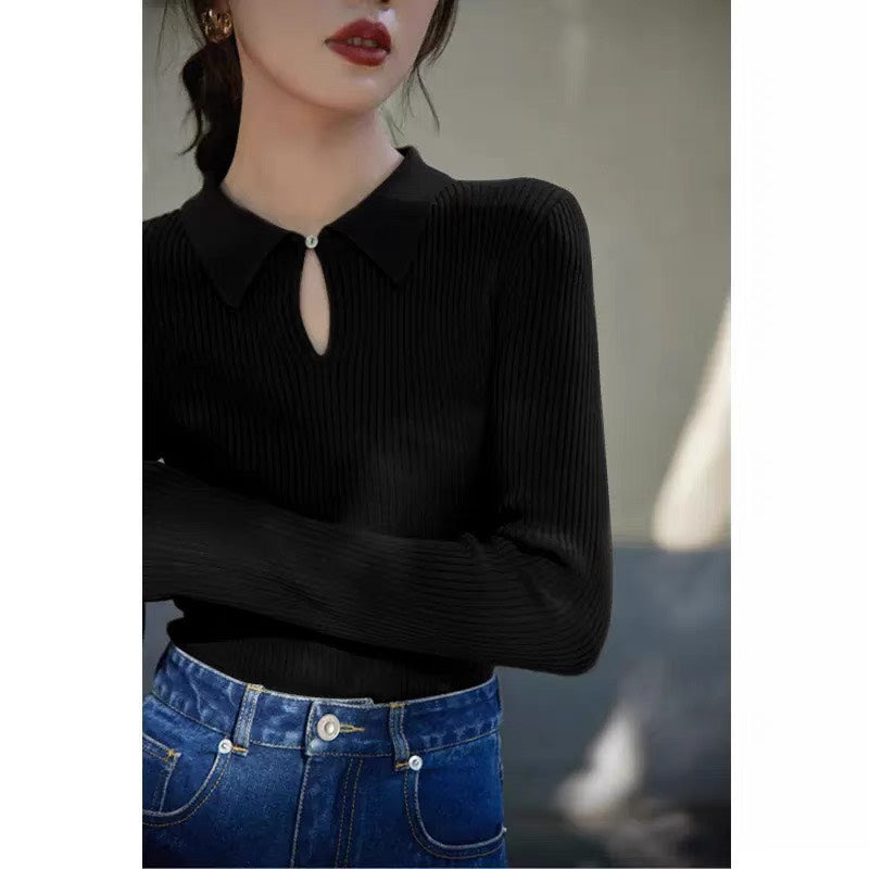 Basic Front Cutout Peekaboo Long Sleeves Top