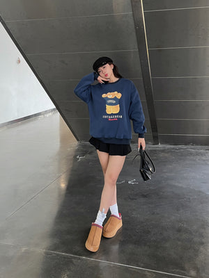 Navy Fleeced Line Sweatshirt Vintage Bear