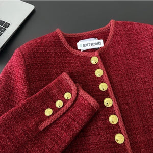 Premium Tweed Jacket with Golden Buttons in Dark Red