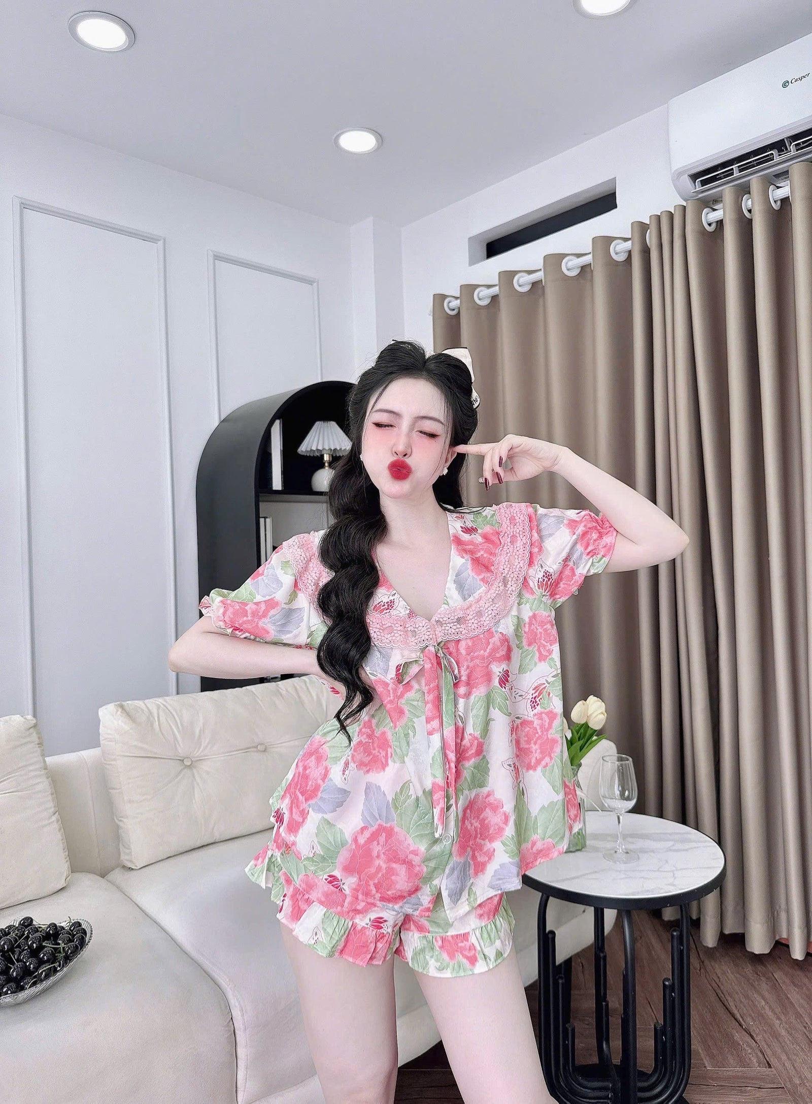 (90-120 lbs) Cute Short Sleeved Latin Silk Pajama Set
