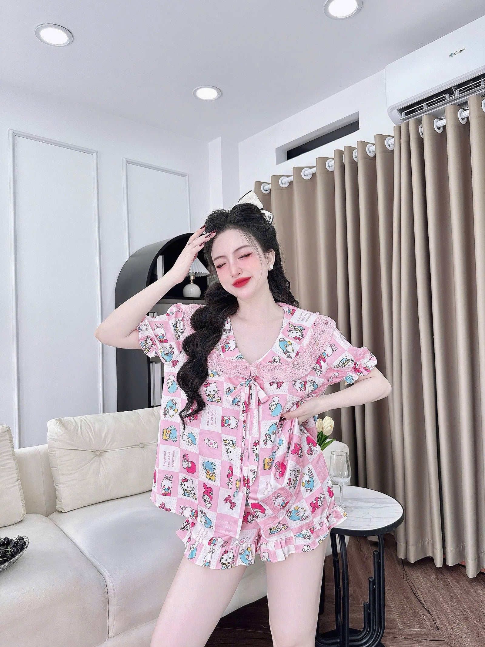 (90-120 lbs) Cute Short Sleeved Latin Silk Pajama Set