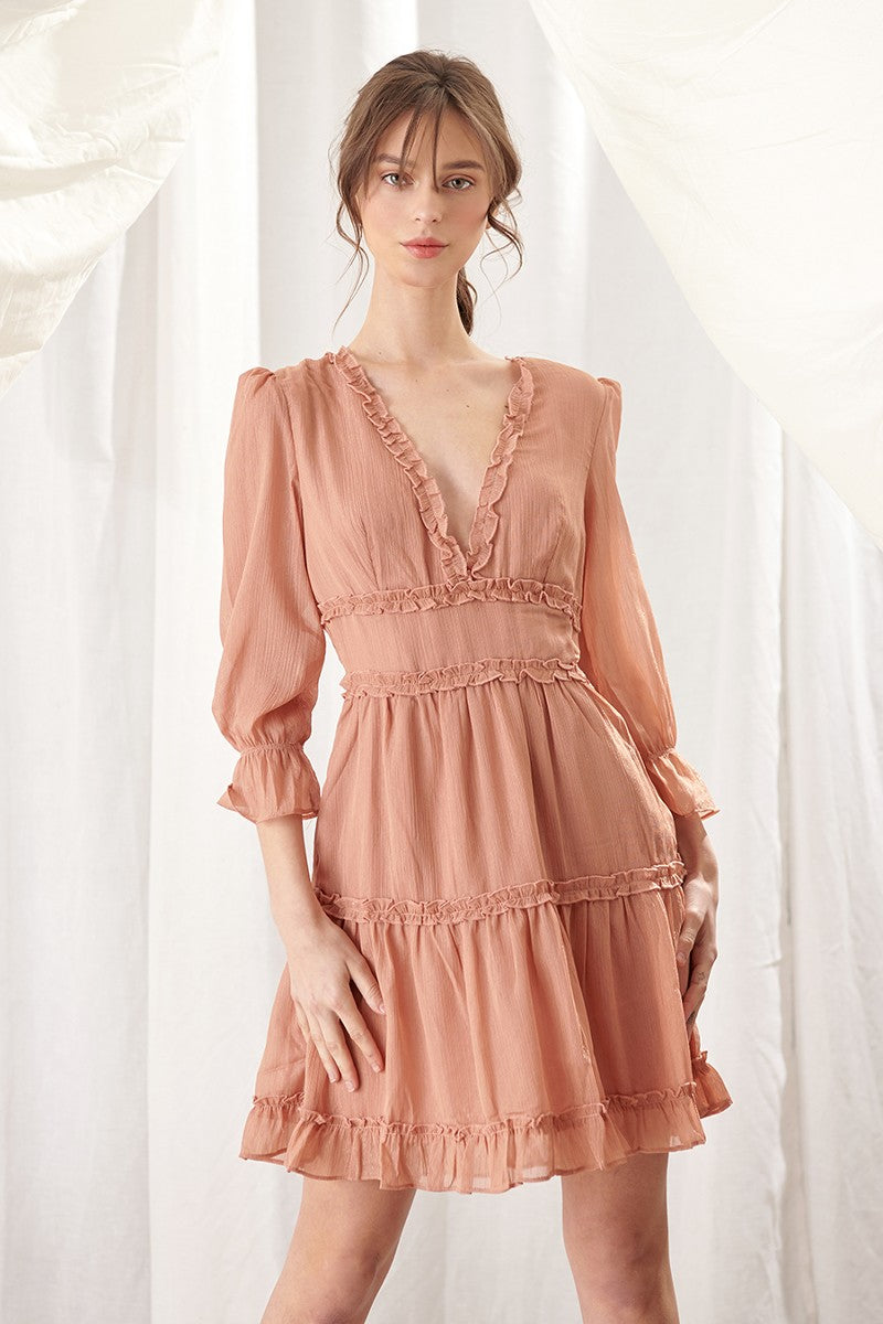 Sexy Coral V-neck Dress