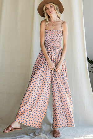 Polka Heart Pink Smocking Bodice Jumpsuit